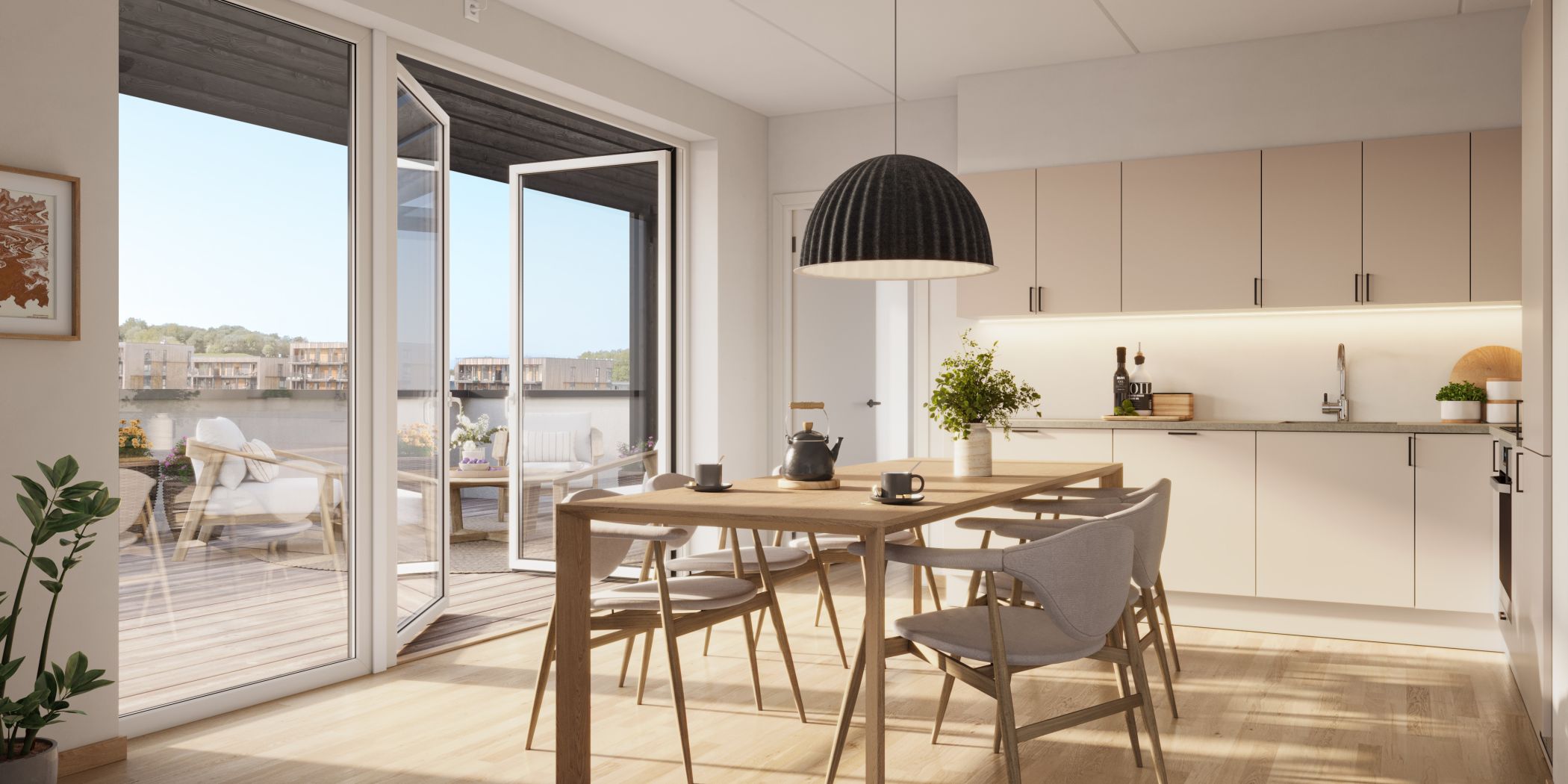 Lillebytunet Interioer Vinkel 03 B602 Stue Kjokken v3 Plyo