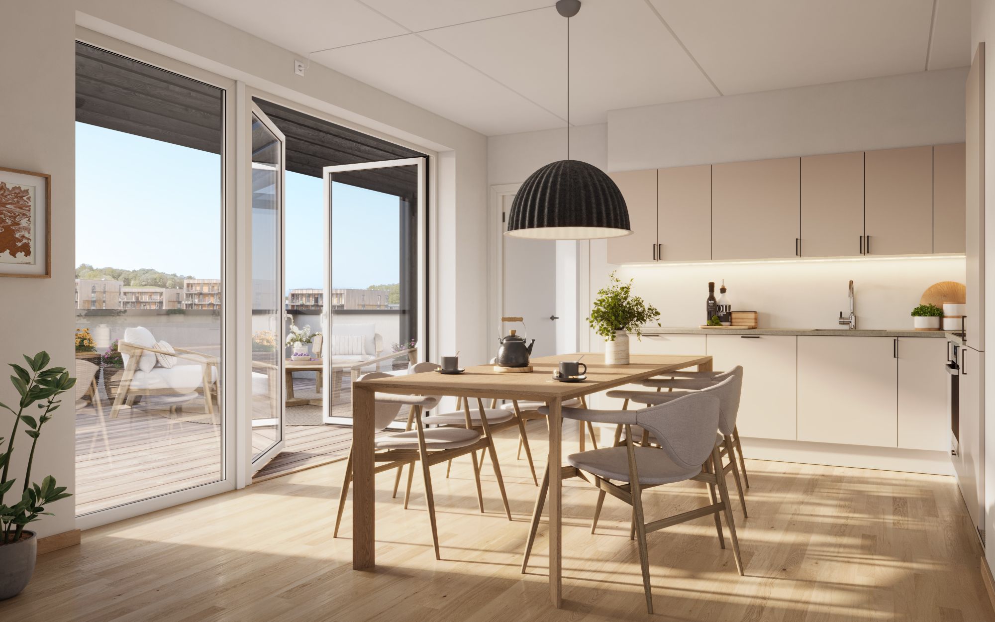 Lillebytunet Interioer Vinkel 03 B602 Stue Kjokken v3 Plyo