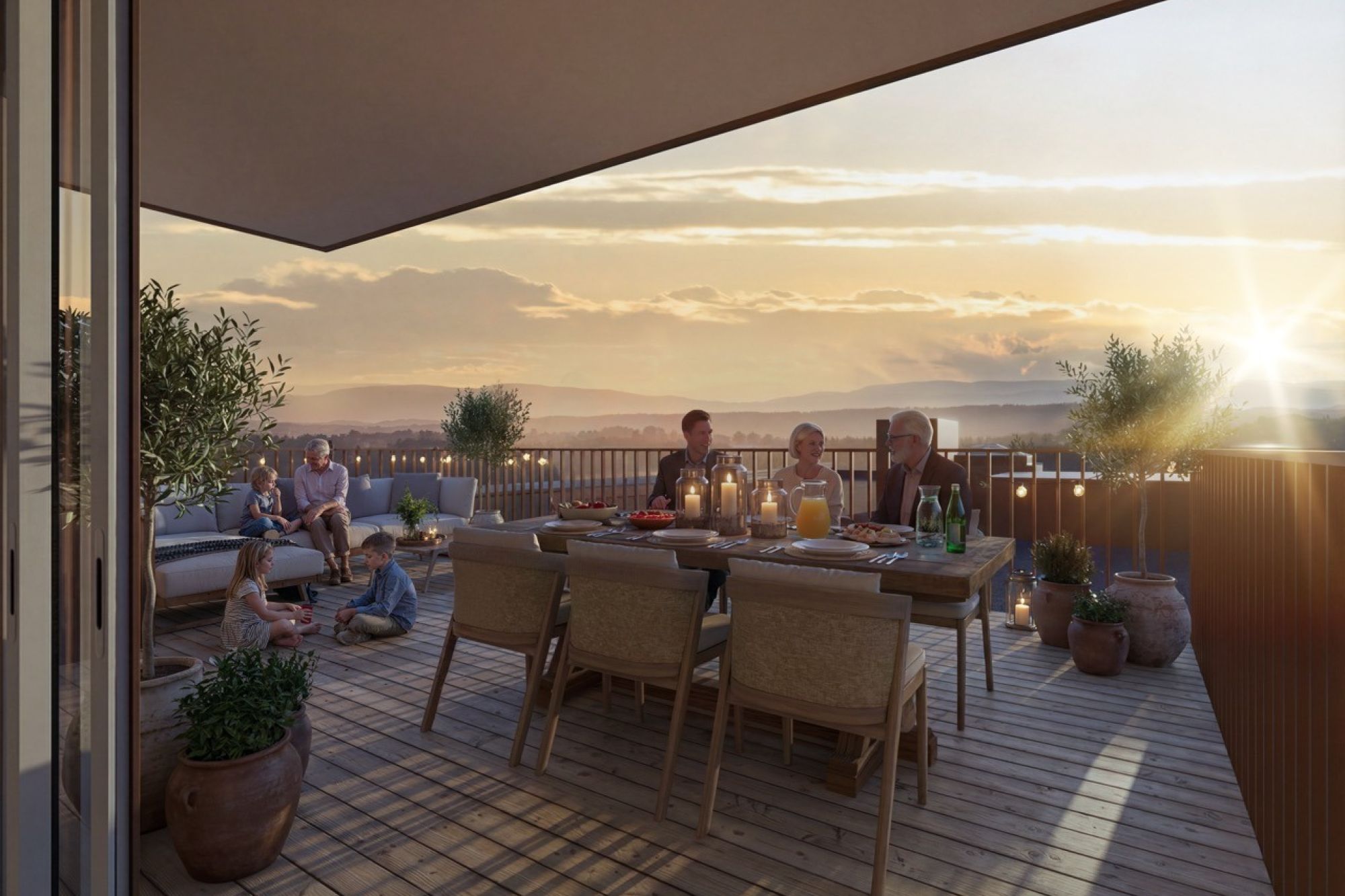 Terrasse med kveldstemmning